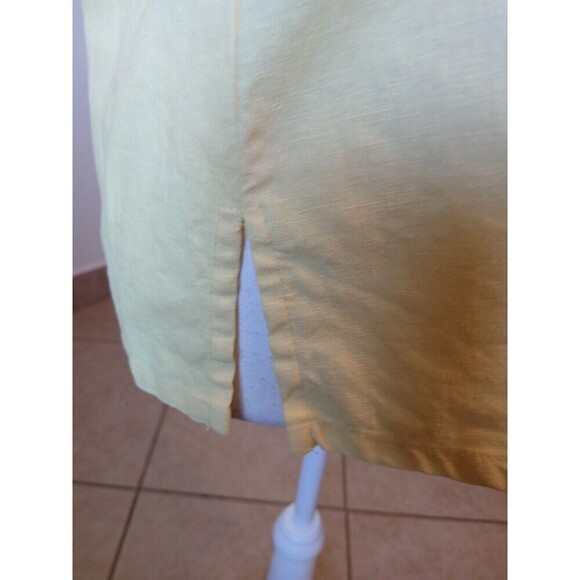 Rebecca Malone Shirt Women Small Yellow Linen Blend ButtonUp VNeck Short Sleeve - Picture 7 of 14